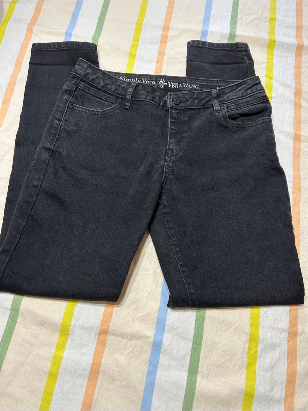 Simply Vera Vera Wang Skinny 6 Regular Black Denim 4-Pocket Zip Button Up Jeans